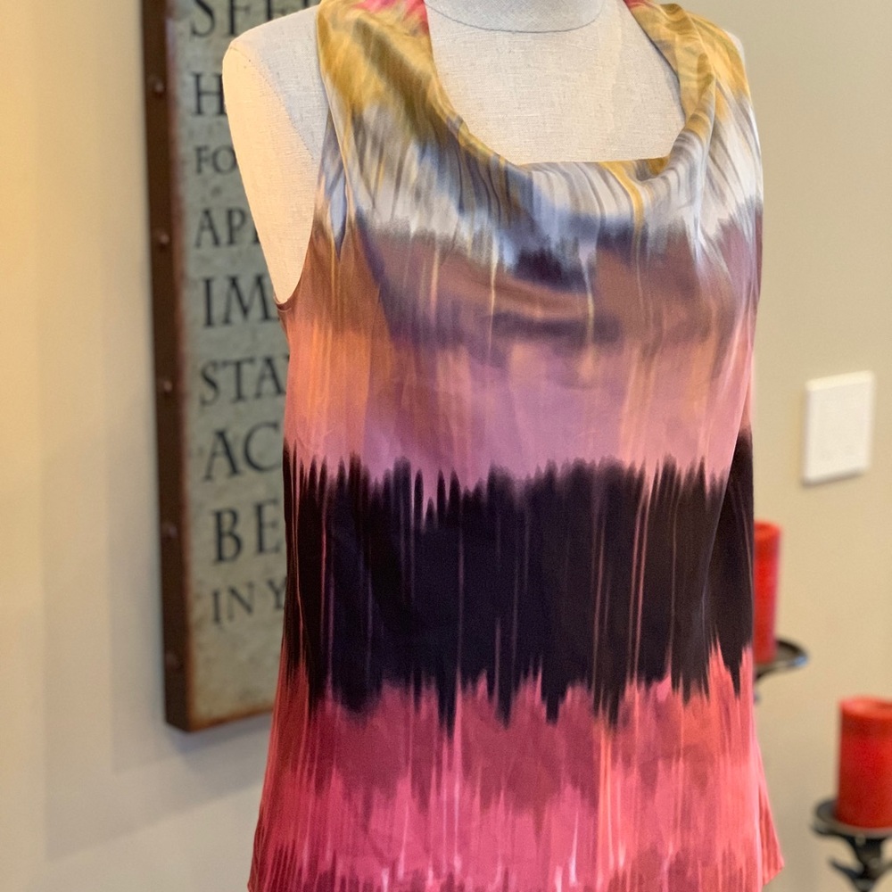 Silky tie-dye top with scoop neck